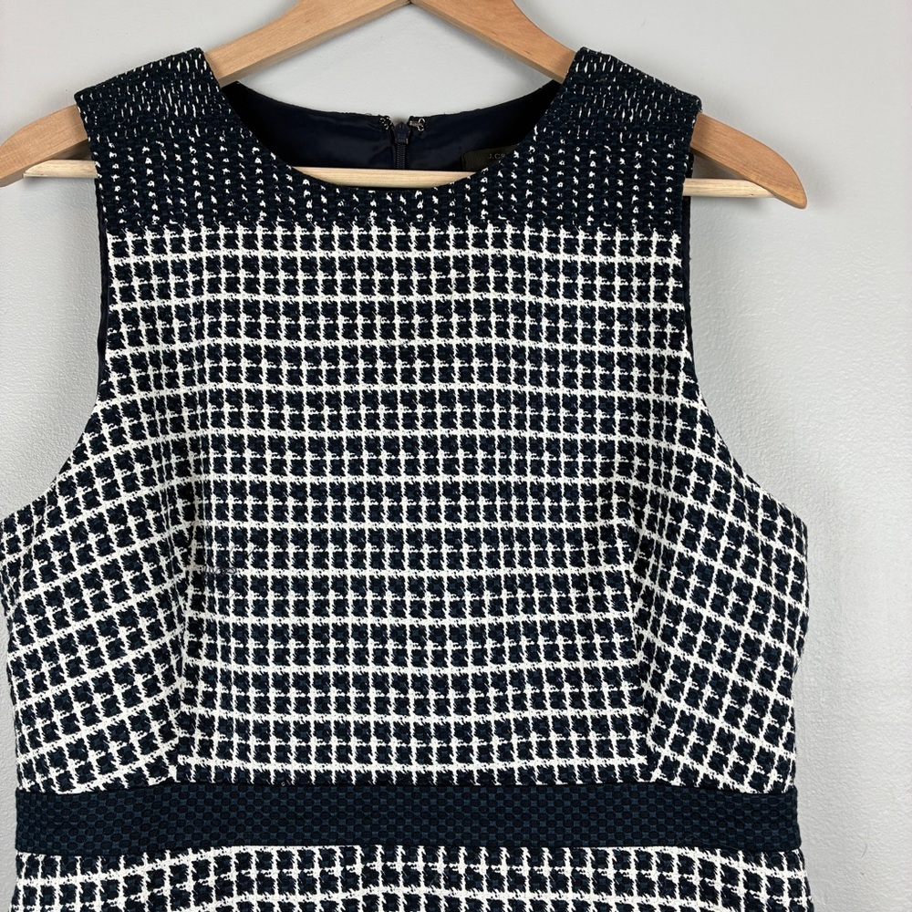 J.Crew Women's 12 Sheath Dress Navy White Check‎ Tweed Work Cocktail Timeless - Picture 7 of 14